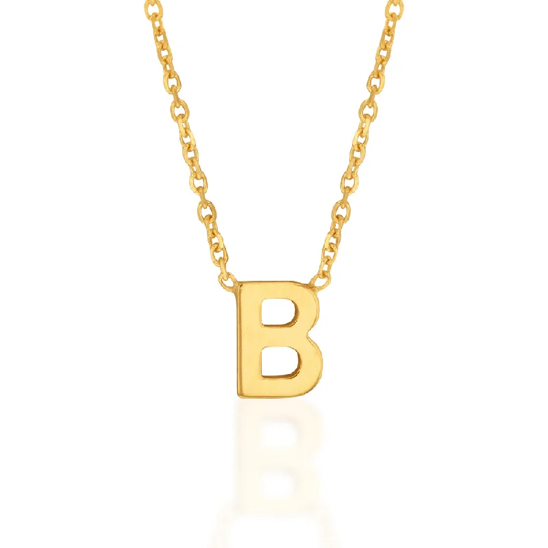 9ct Yellow Gold Initial "B" Pendant on 43cm Chain