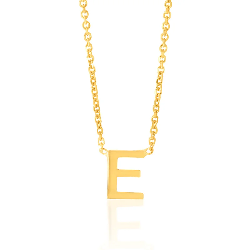 9ct Yellow Gold Initial "E" Pendant On 43cm Chain