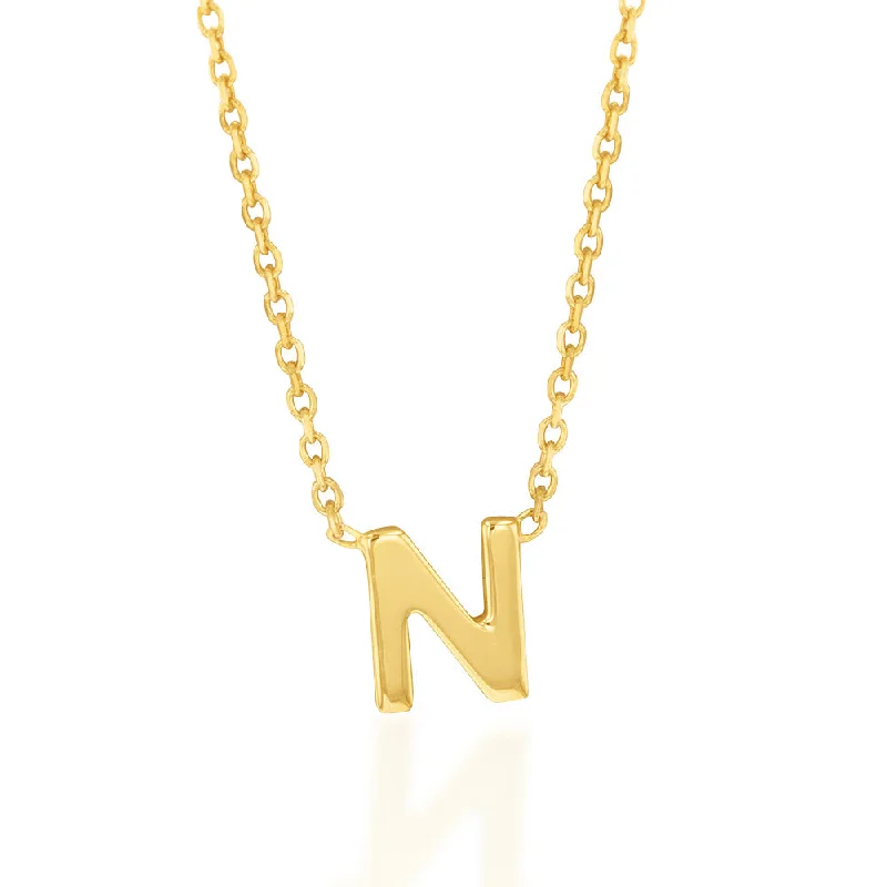 9ct Yellow Gold Initial "N" Pendant On 43cm Chain