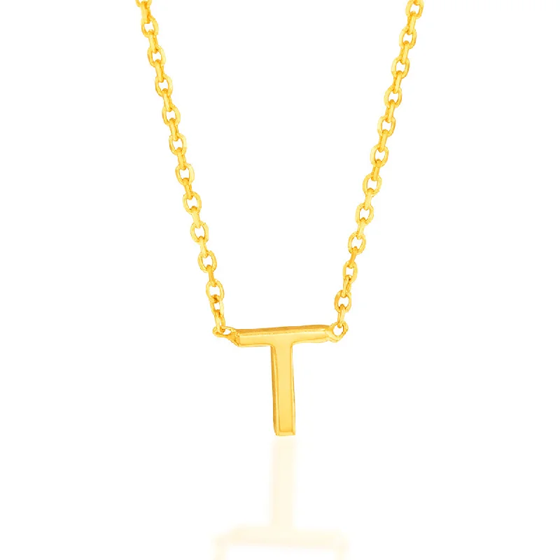 9ct Yellow Gold Initial "T" Pendant On 43cm Chain