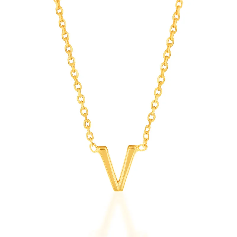 9ct Yellow Gold Initial "V" Pendant on 43cm Chain