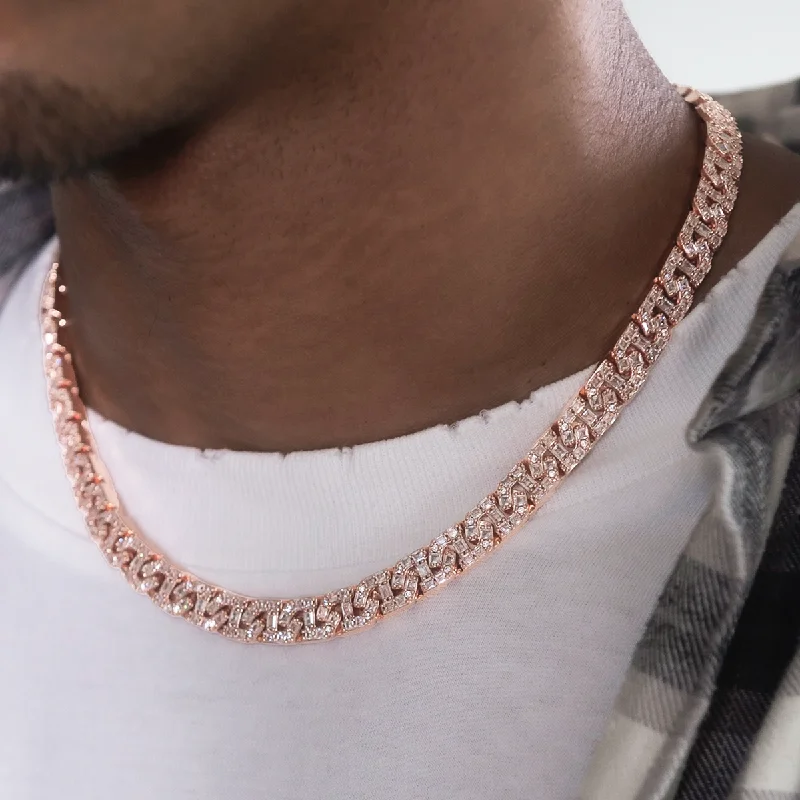 Baguette Chain Link Necklace in Rose Gold- 8mm