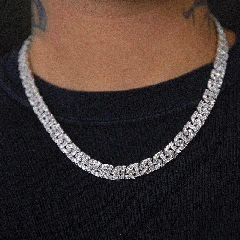 Baguette Chain Link Necklace in White Gold- 8mm