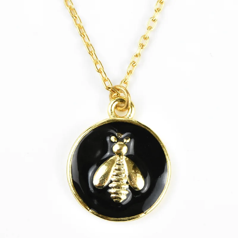 Black Enamel Honeybee Necklace