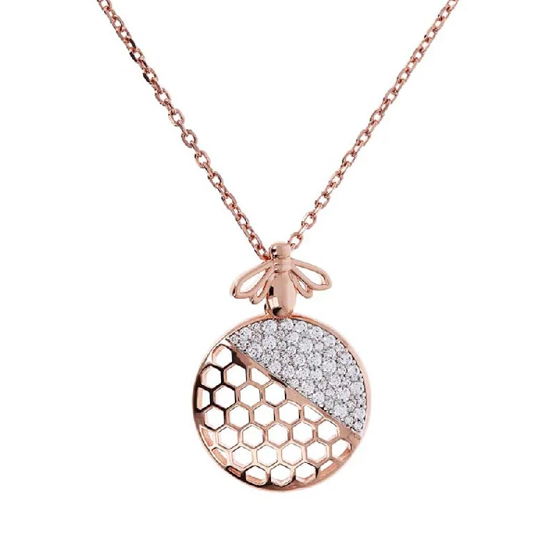 Bronzallure Rose Gold Plated Sterling Silver White CZ Bee Pendant on 55.9cm Chain