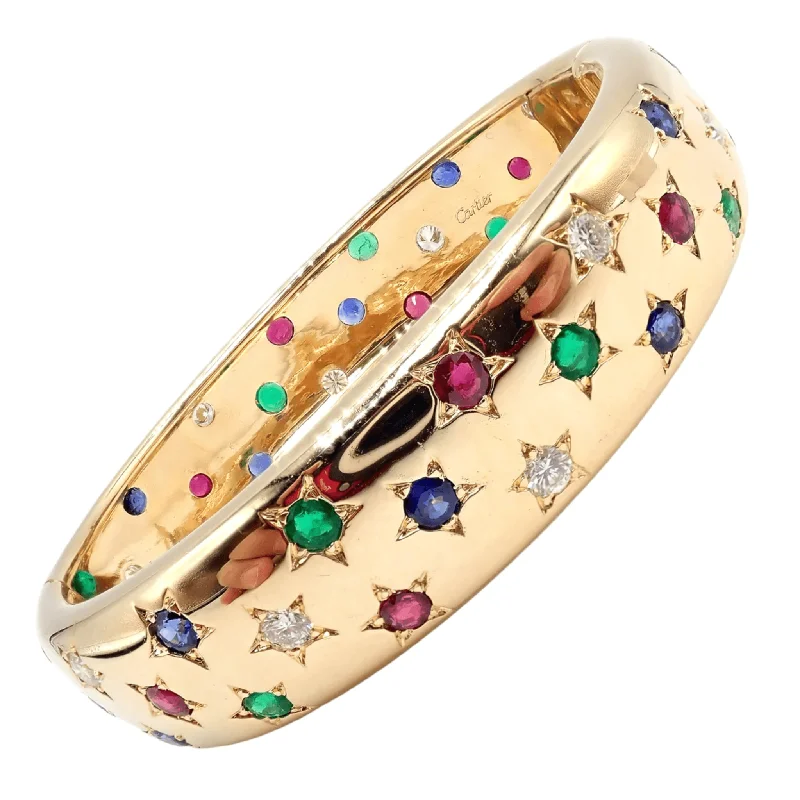 Cartier Post-1980s 18KT Yellow Gold Ruby, Diamond, Emerald & Sapphire Star Bracelet