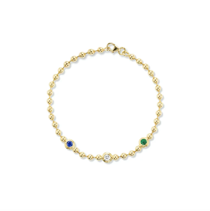 Double Bubble Bezel Blue Sapphire x Diamond x Emerald Bracelet