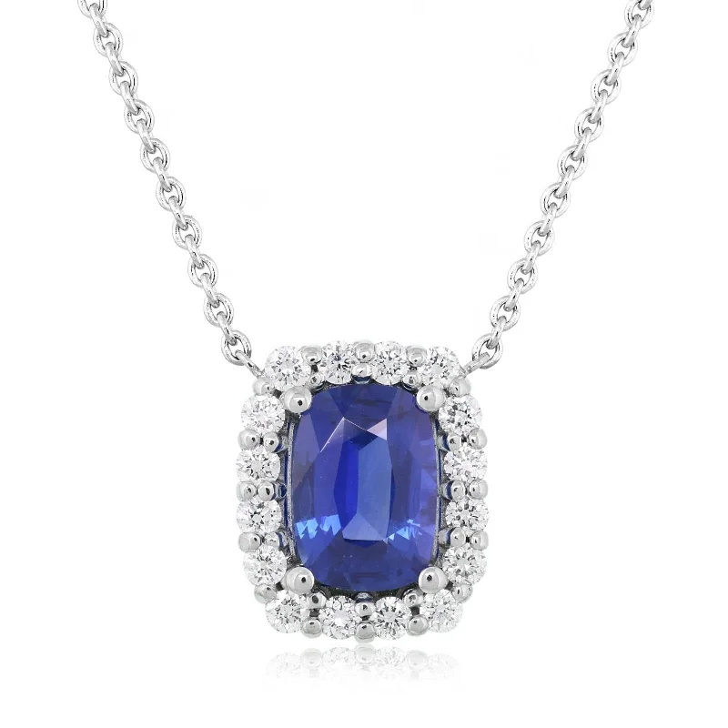 Cushion Cut Sapphire & Diamond Pendant