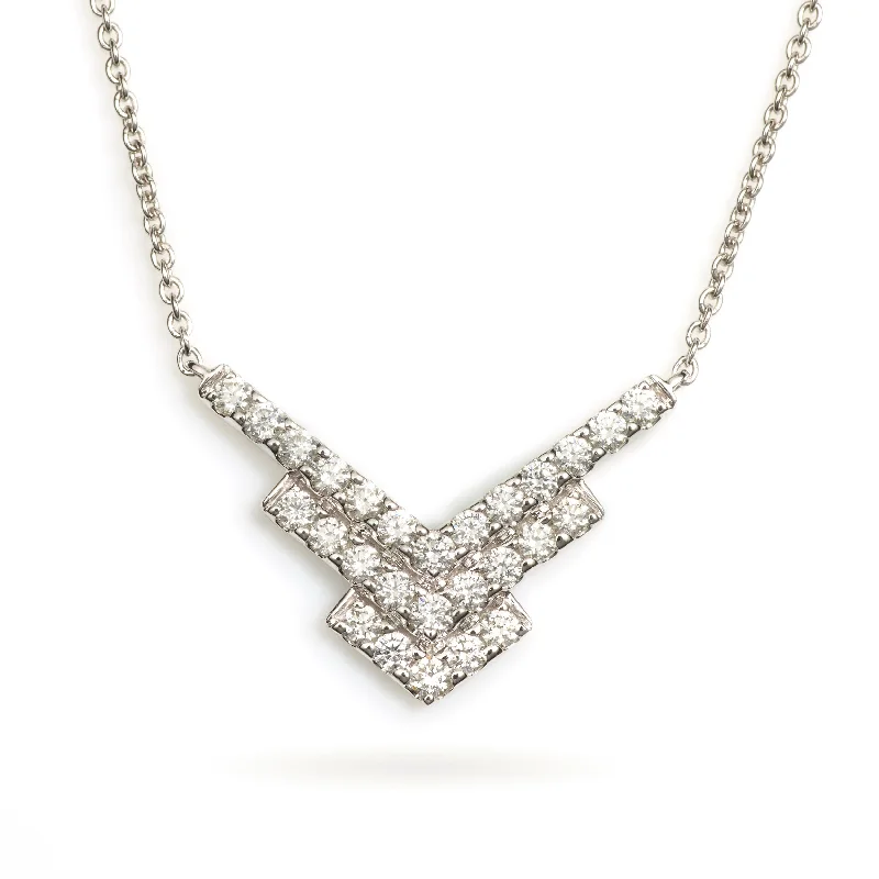 Diamond Chevron Necklace in 14k White Gold