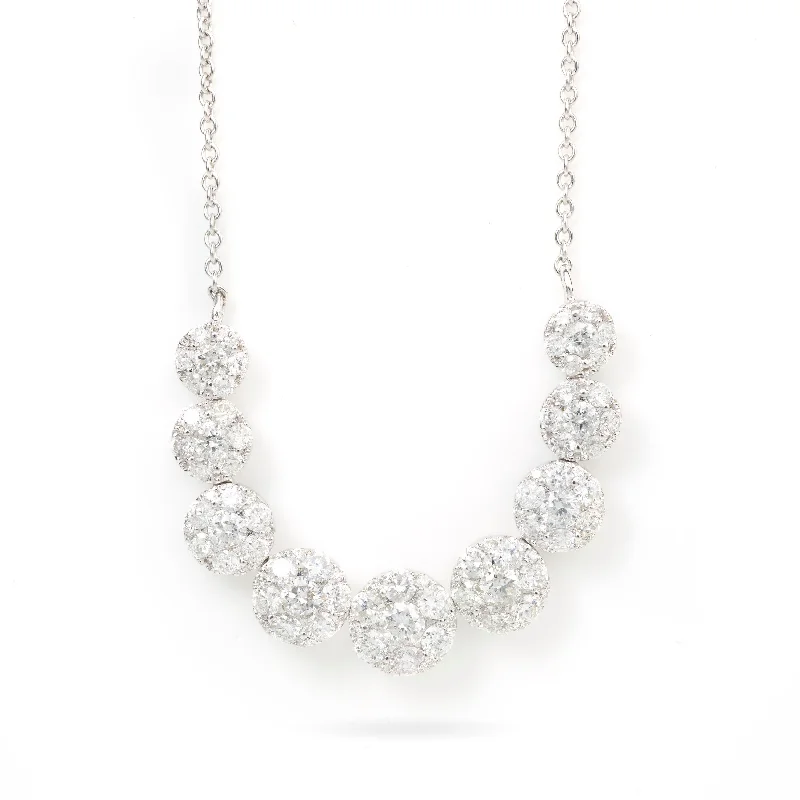 Diamond Cluster Necklace made in 18k White Gold, 1.75 DTW