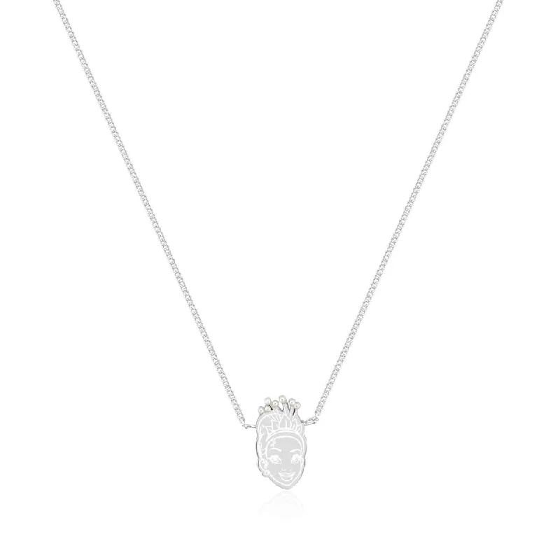 Disney Princess And The Frog Rhodium Plated Tiana Pearl Pendant on 40cm Chain