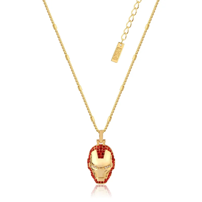 Disney Stainless Steel 14ct Yellow Gold Plated Iron Man Crystal Pendant On 45cm Chain