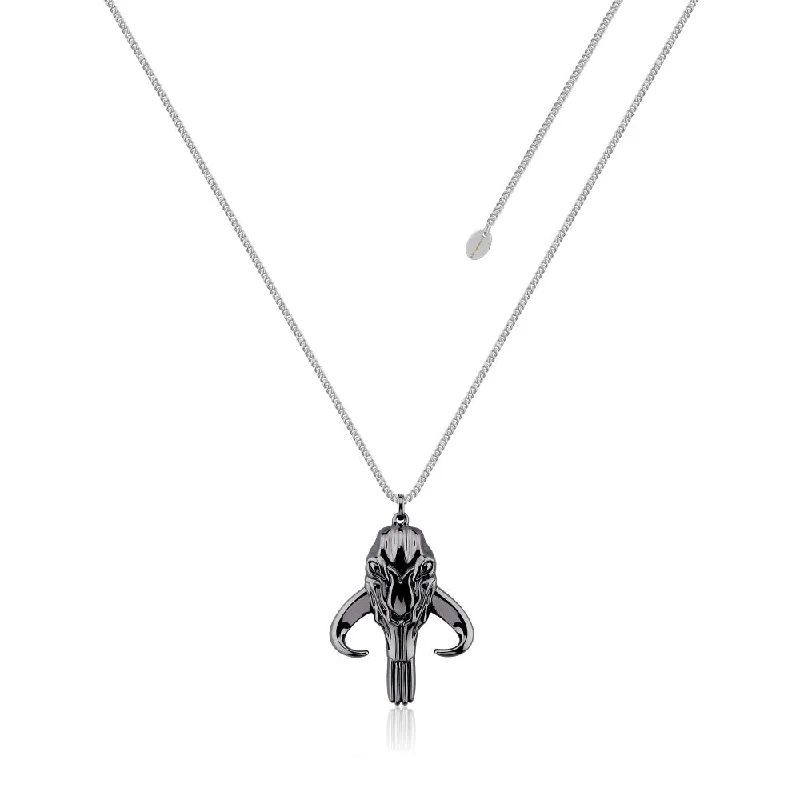 Disney Star Wars White Gold &Gunmetal Plated The Mandalorian Pendant On 65cm Chain