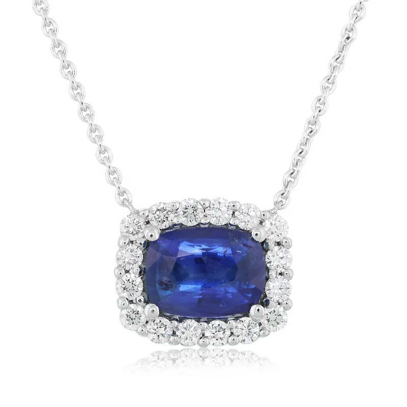 East-West Cushion Cut Sapphire & Diamond Pendant