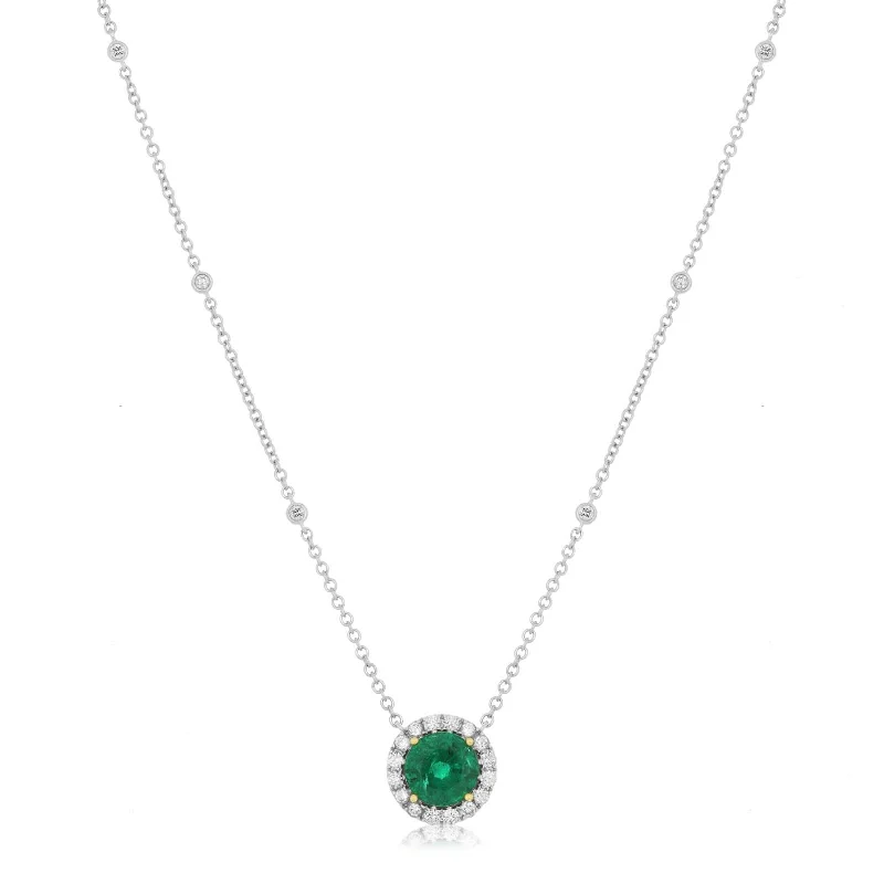 Emerald & Diamond Halo Pendant