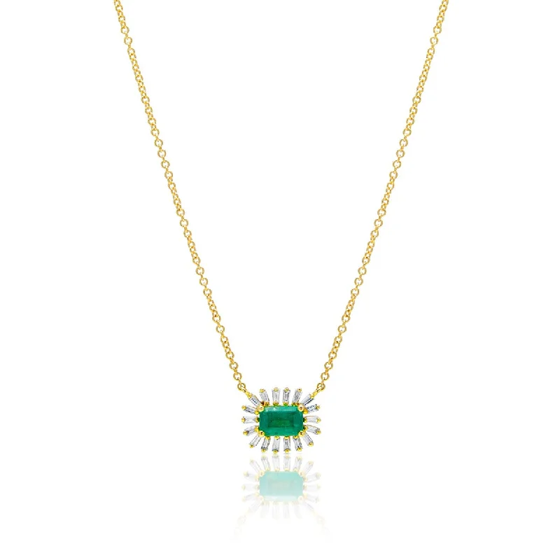 Emerald and Baguette Diamond Necklace