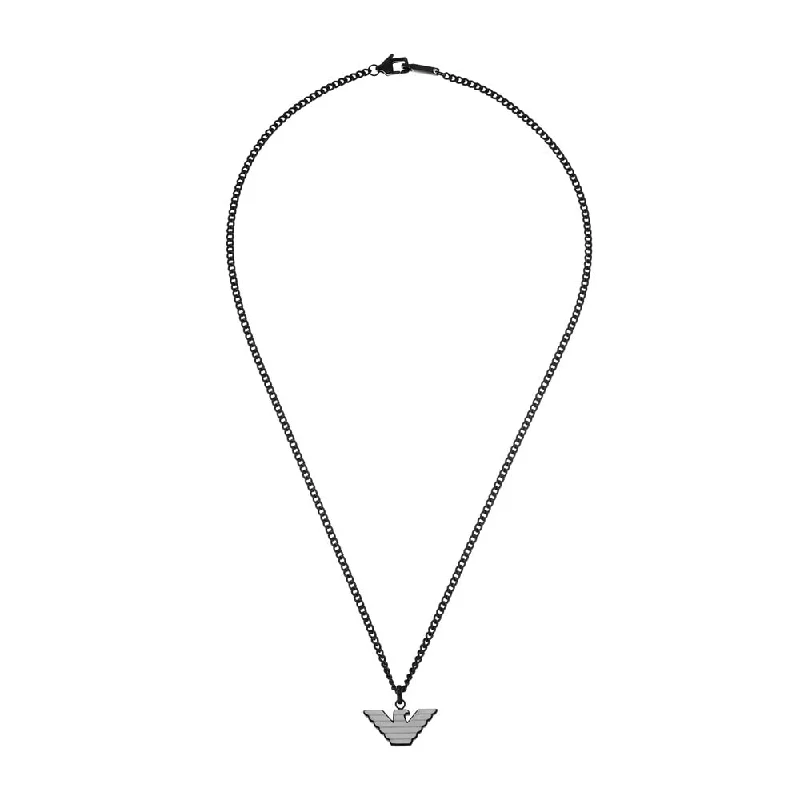 Emporio Armani Silver And Black Pendant On Chain