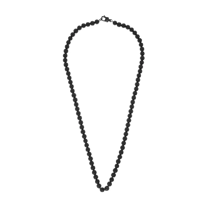 Emporio Armani Stainless Steel Black Onyx Beaded Chain