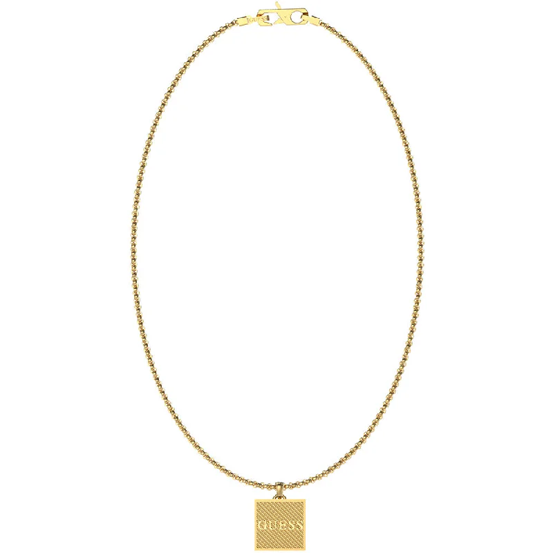 Guess Mens Jewellery Gold Plated Stainless Steel 21" Squared Logo Tag Chain