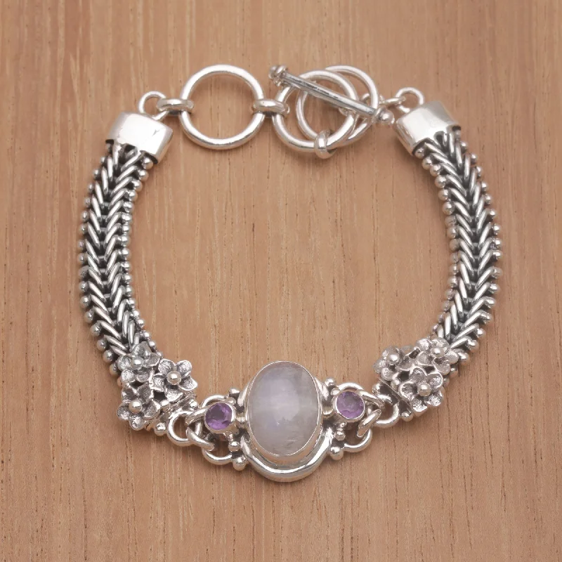 Jepun Glow Rainbow Moonstone & Silver Link Bracelet