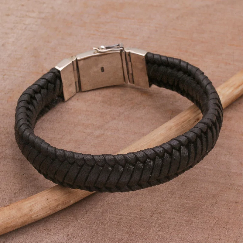 Kintamani Weave in Black Silver & Leather Bracelet