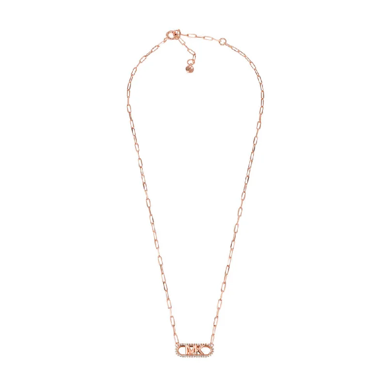 Michael Kors Rose Gold Plated Sterling Silver Premium Pave Empire Link Pendant with Chain