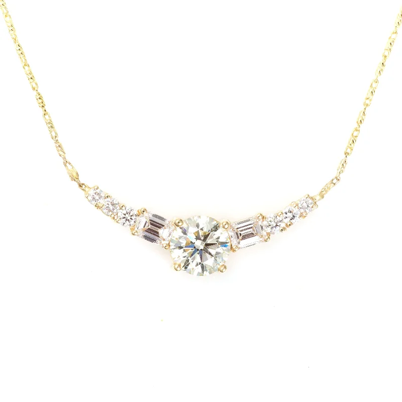 Custom-Made 14K Yellow Gold Round and Baguette Diamond Necklace