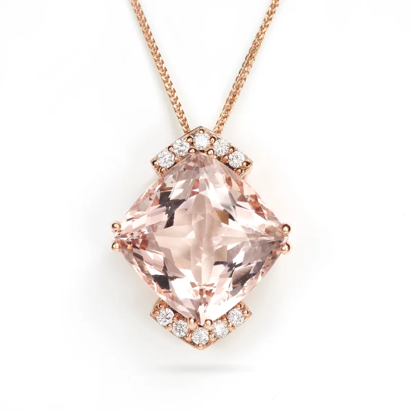 Custom-Made Cushion Cut Morganite Pendant in 14k Rose Gold