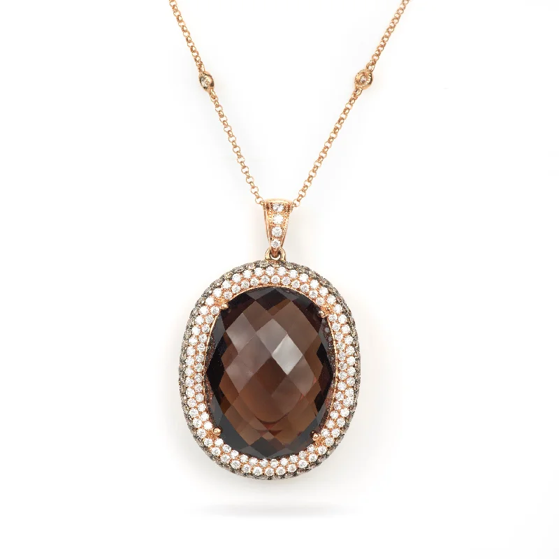 Smokey Quartz Pendant with Champagne and White Diamonds in 14k Rose Gold