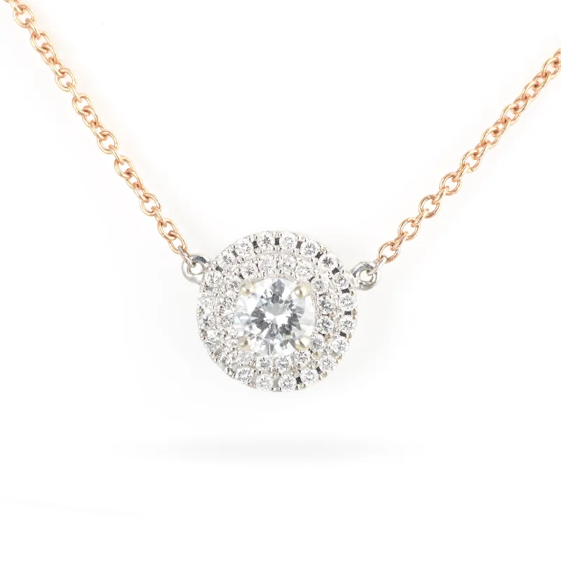 14k Rose and White Gold Diamond Halo Necklace