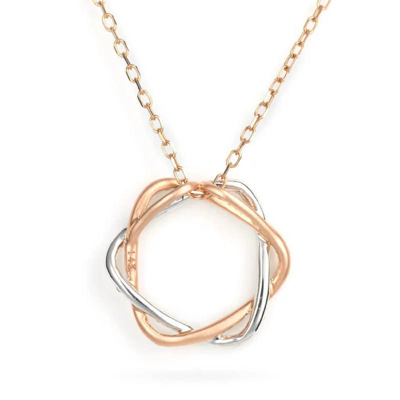 14k Rose Gold Intertwined Circle Pendant with a Satin Finish