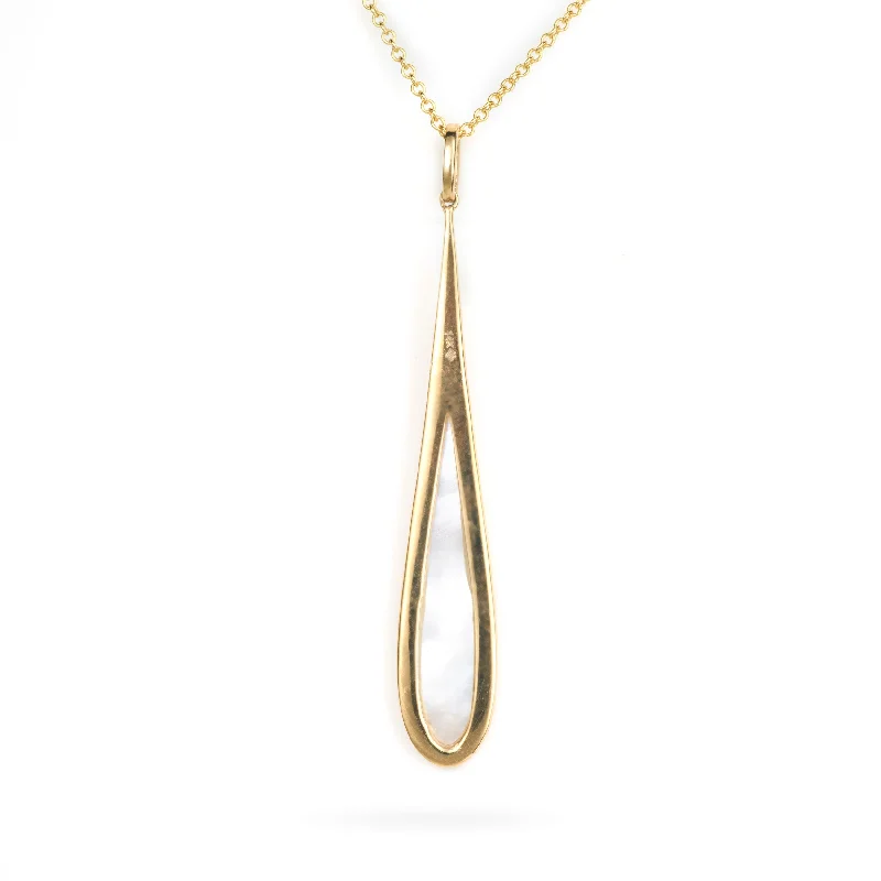 Mother of Pearl Teardrop Pendant  Necklace with Diamonds in 14k Yellow Gold