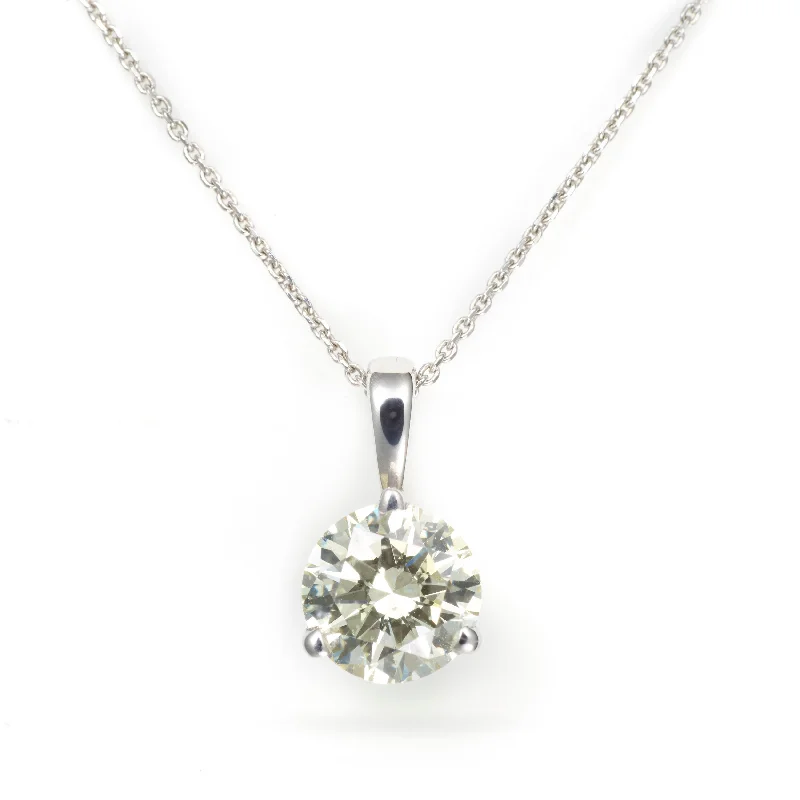 Solitaire Diamond Pendant in a 3-Prong Basket Setting Necklace in 14k White Gold