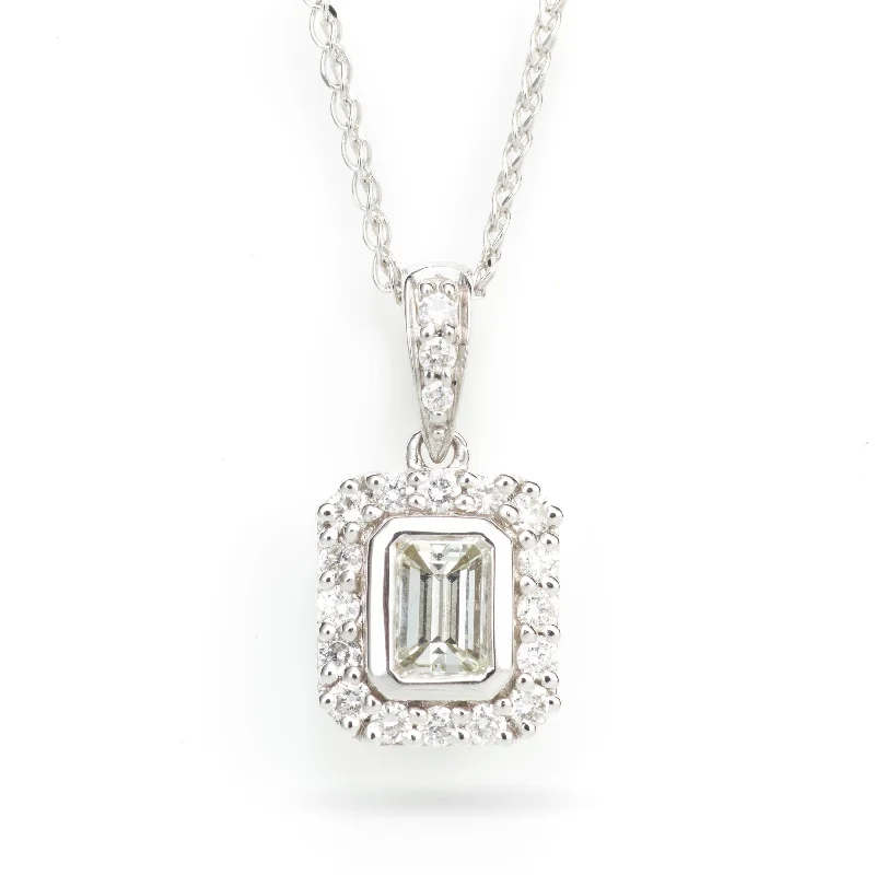 Emerald Cut Diamond Pendant Necklace in 14k White Gold