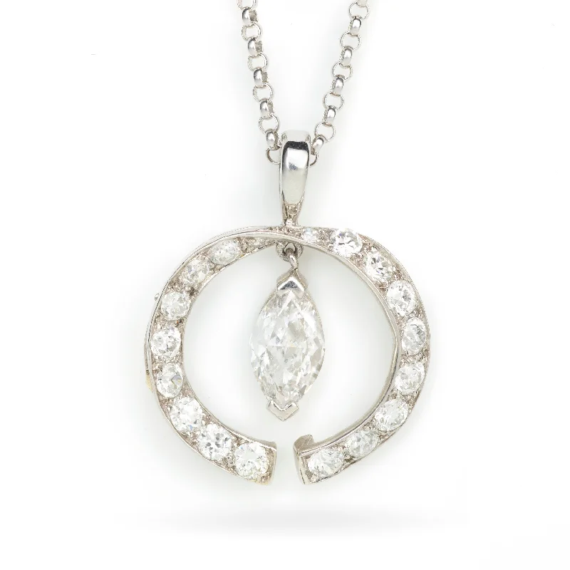 Unique Estate Marquise Diamond Necklace in 14k White Gold