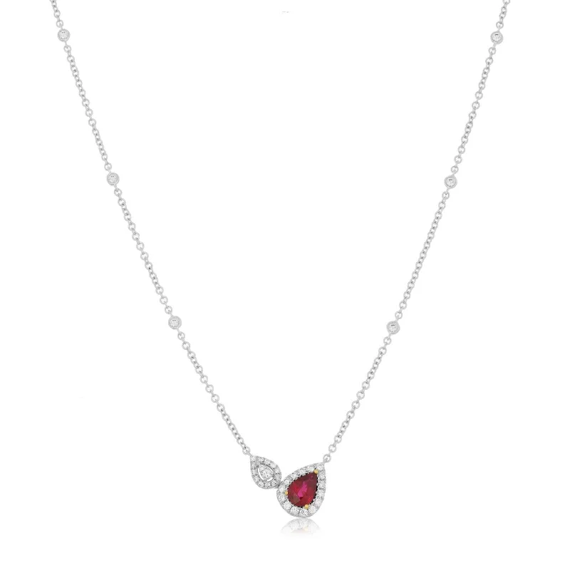 Pear Shape Ruby & Diamond Halo Necklace