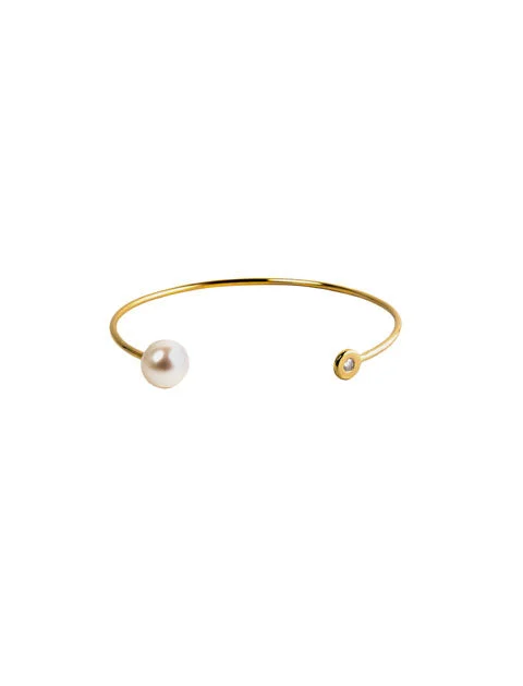 Pearl and Diamond Bezel Cuff