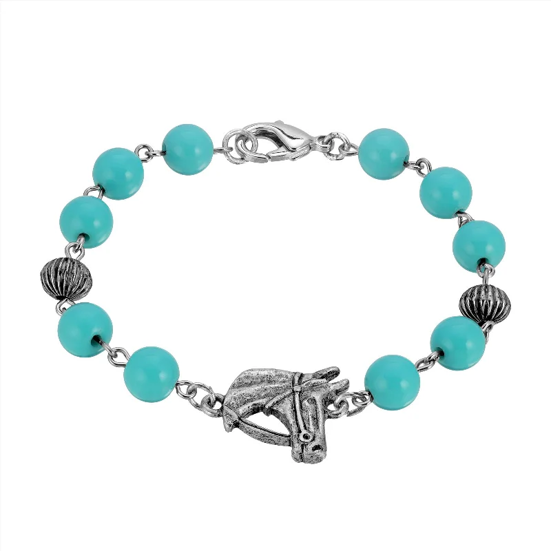 1928 Jewelry® Pewter Turquoise Bead  Horse Head Bracelet