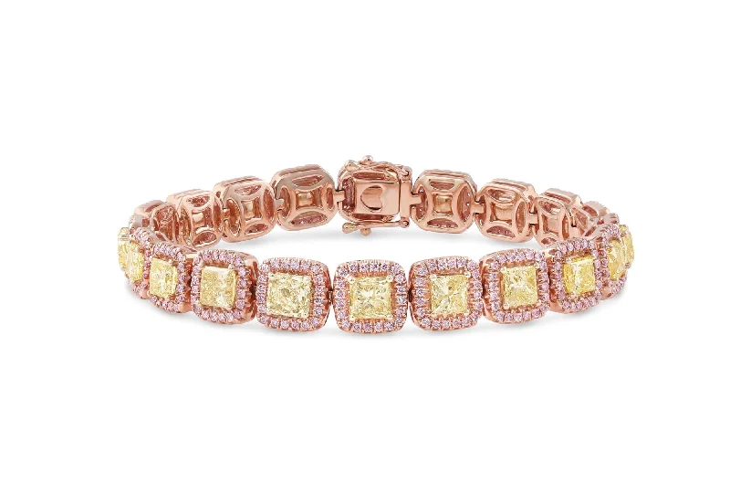 Pink and Yellow Diamond Rose Gold Bracelet