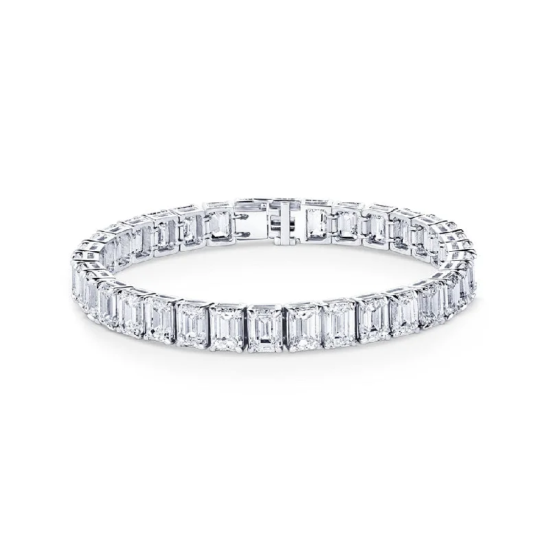 Platinum 34.45ctw Emerald Cut Diamond Tennis Bracelet