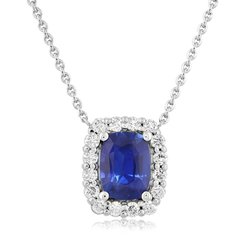 Sapphire & Diamond Halo Pendant