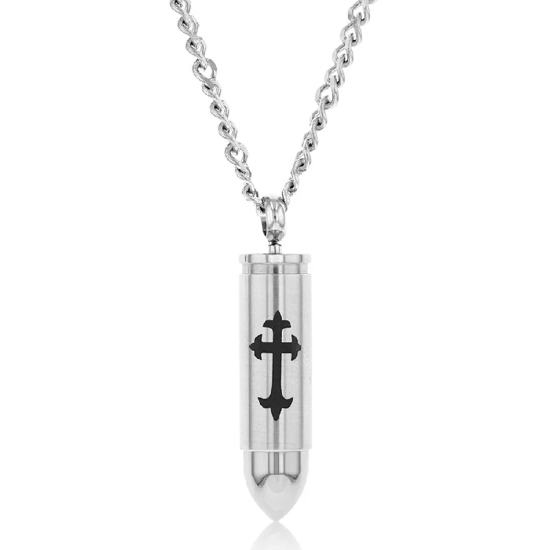 Stainless Steel Cross On Bullet Pendant On 60cm Chain