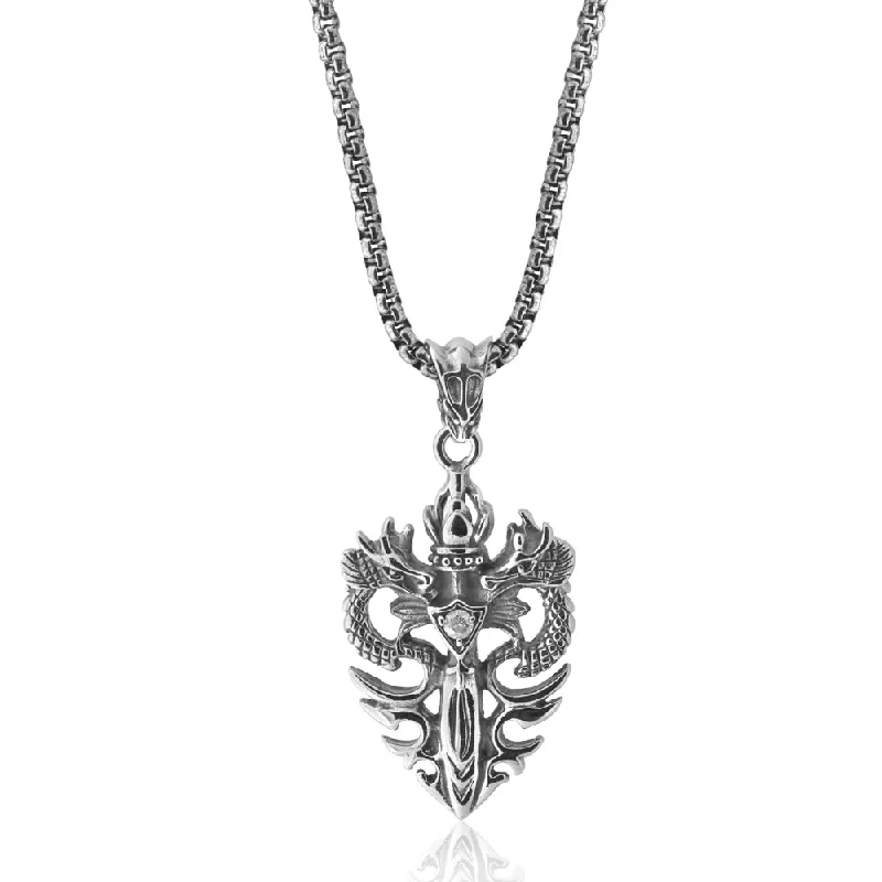 Stainless Steel Double Dragon Pendant with 50cm Chain