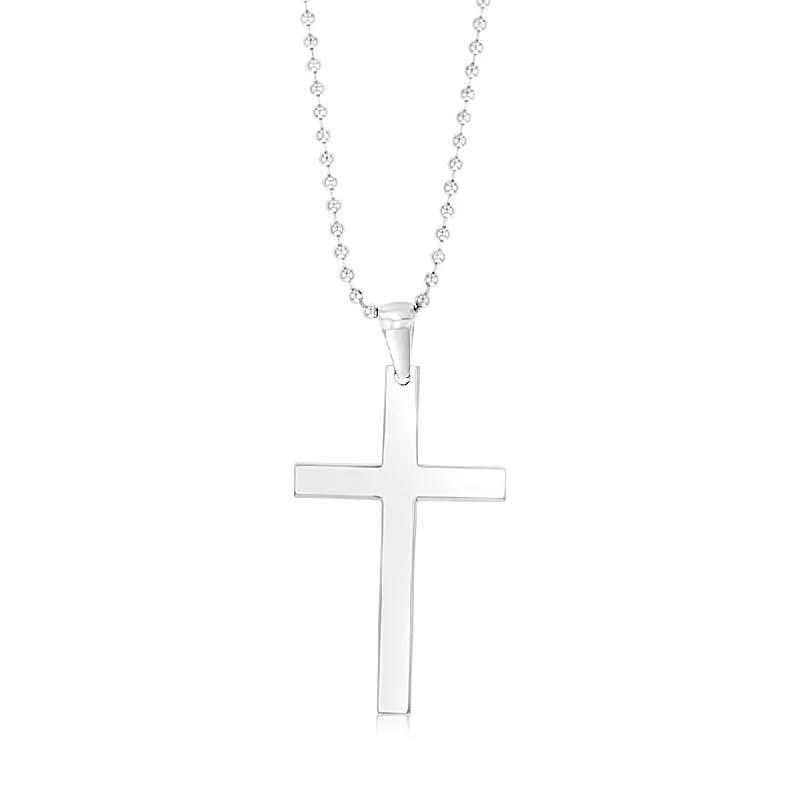 Stainless Steel Plain Cross On 60.9cm Ball Chain