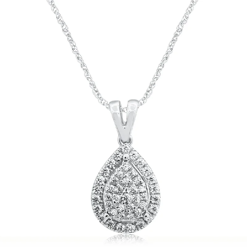 Sterling Silver 1/4 Carat Pear Shap Pendant With 45cm Rope Chain