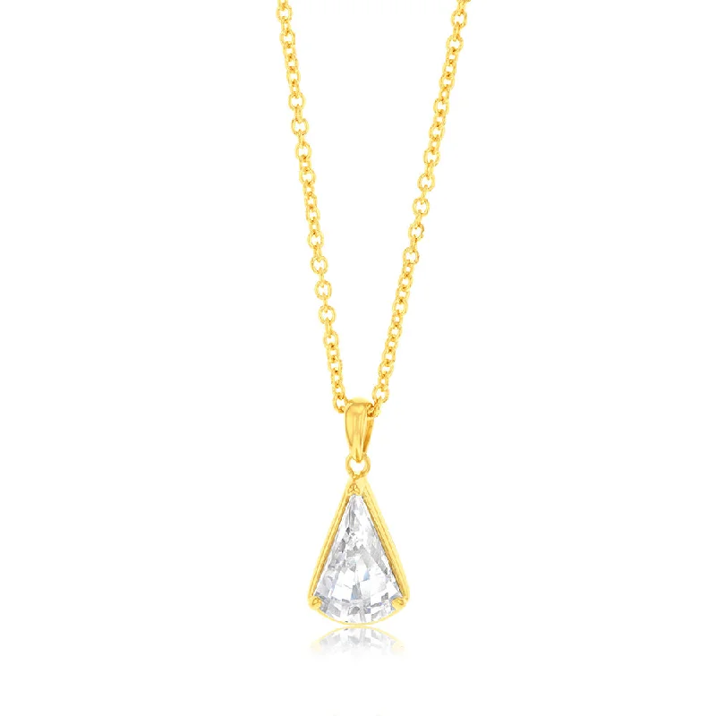 Sterling Silver 14ct Gold Plated White Cubic Zirconia Pendant On Chain