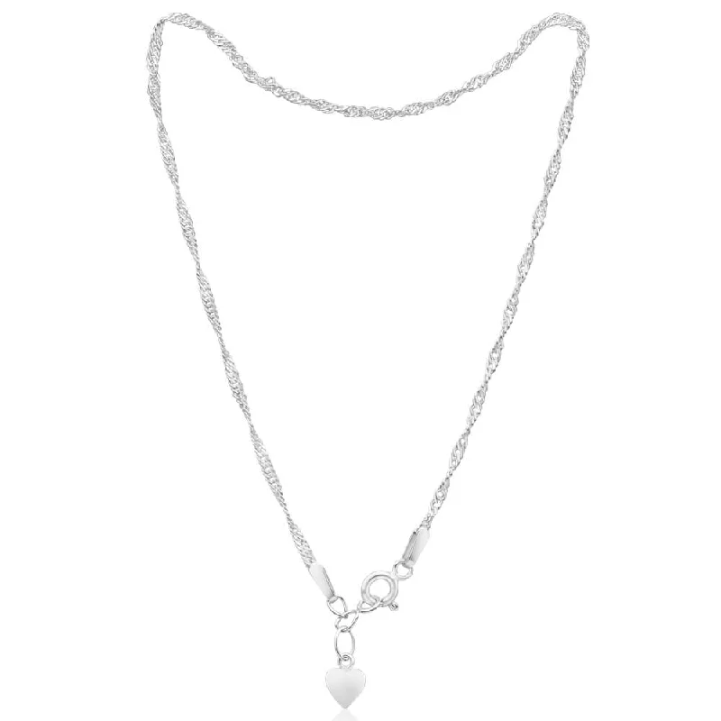 Sterling Silver 26cm Singapore Chain Anklet with Drop Heart