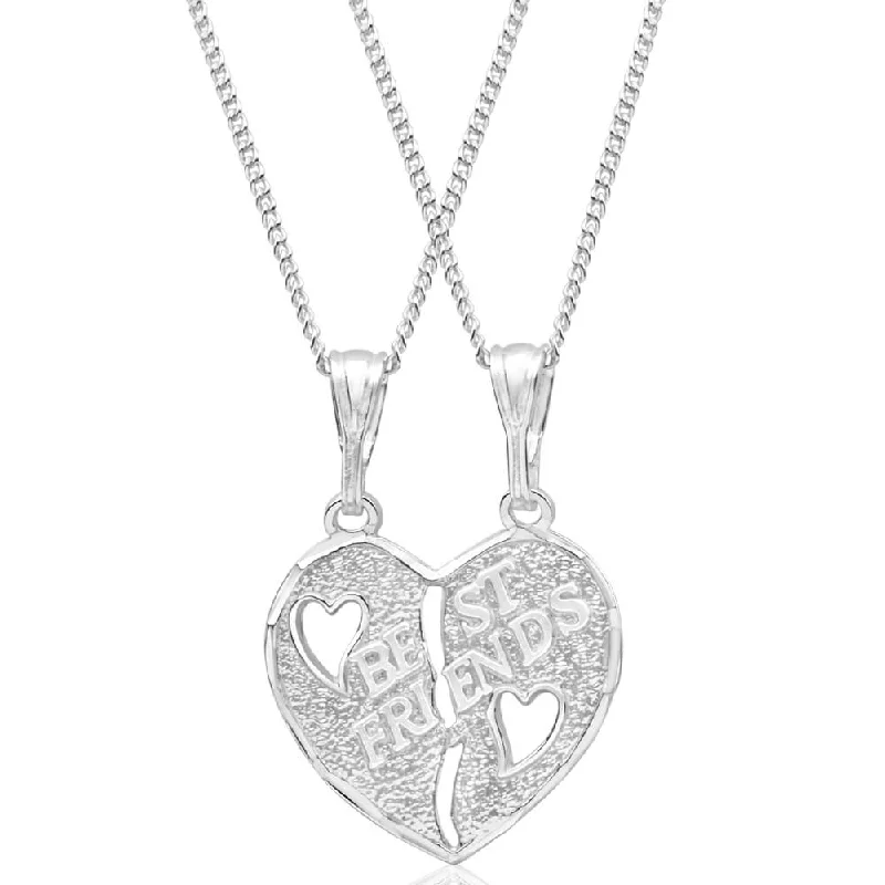 Sterling Silver Best Friend Heart Break Pendant With 45cm Chain