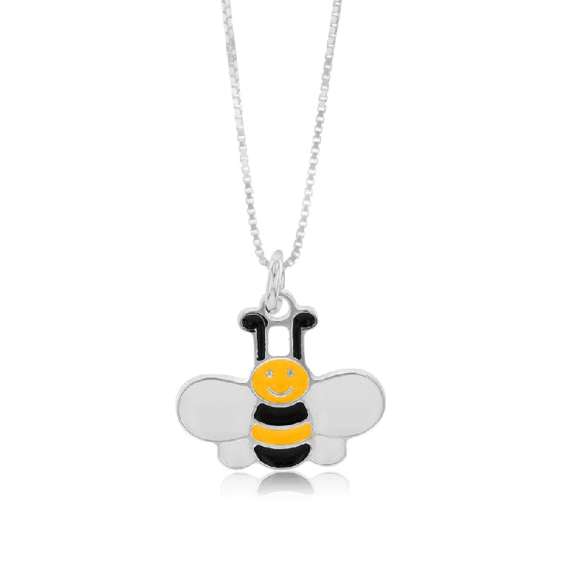 Sterling Silver Enamel Honeybee Pendant on 45cm Chain