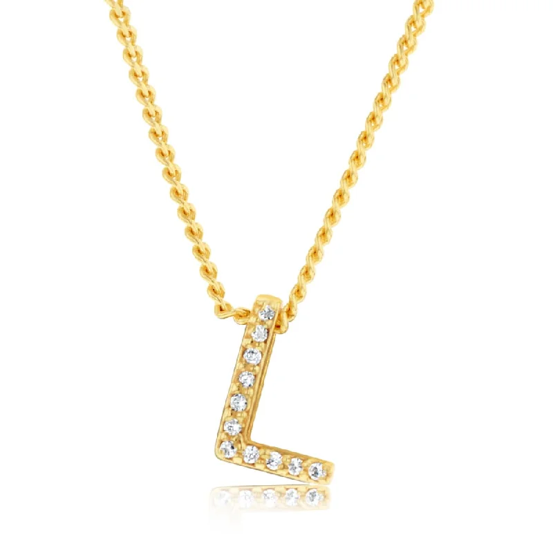 Sterling Silver Gold Plated Cubic Zirconia Initial "L" Pendant On 42cm Chain